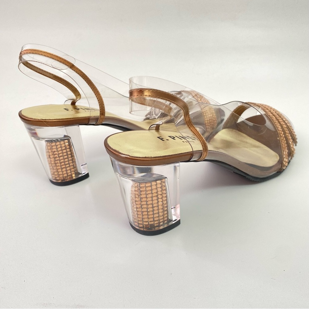 F. Pinet Paris Clear Rhinestone Slingback Peep Toe Womens Heeled Sandals Shoes 5 - Picture 15 of 16